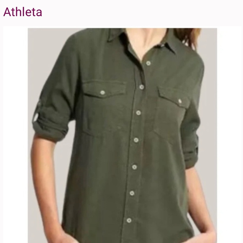 Athleta  Olive Green Linen Casual Shirt